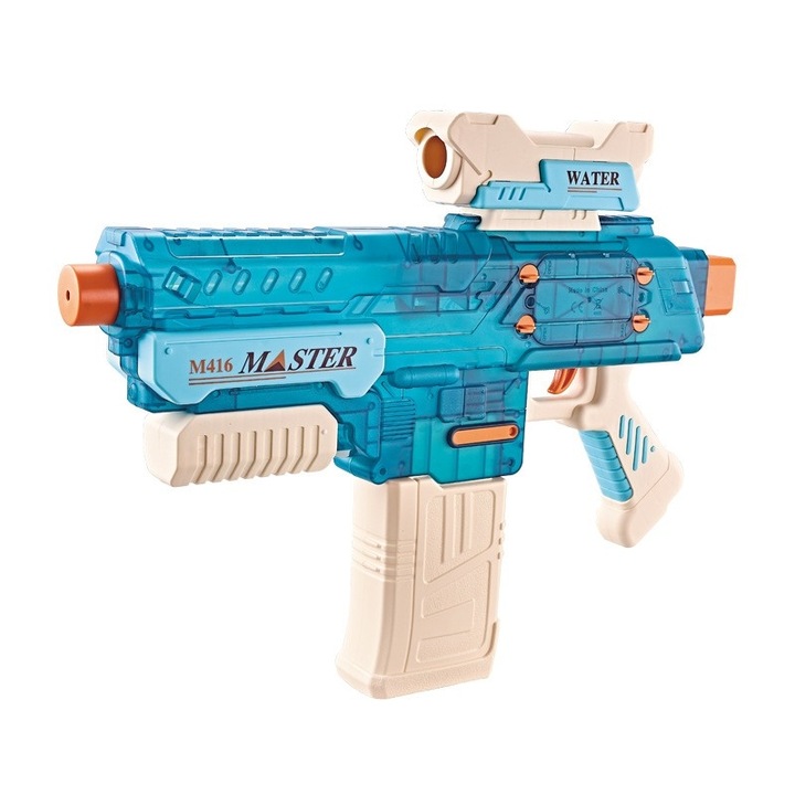 Pistol cu Apa Electric, +6 Ani, Rezervor 500 ml, Incarcare USB, din Plastic, 43 x 5.5 x 30 cm, Albastru