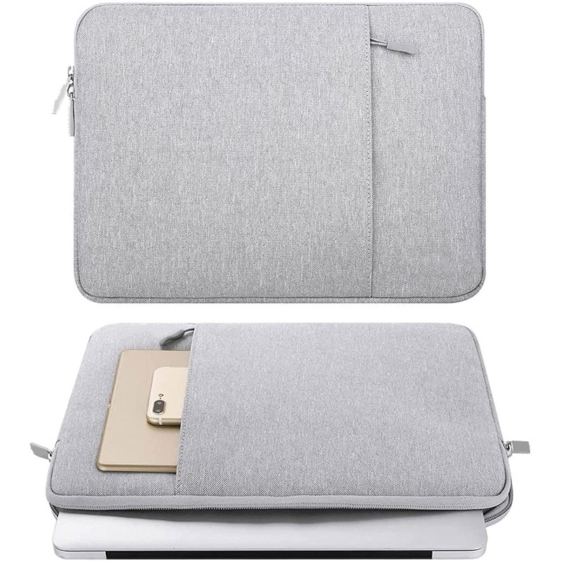 Husa Laptop 15/16 inch, Geanta Verticala din Poliester cu Buzunar, Compatibila cu MacBook Air 15, MacBook Pro 16, Dell XPS 15, Gri