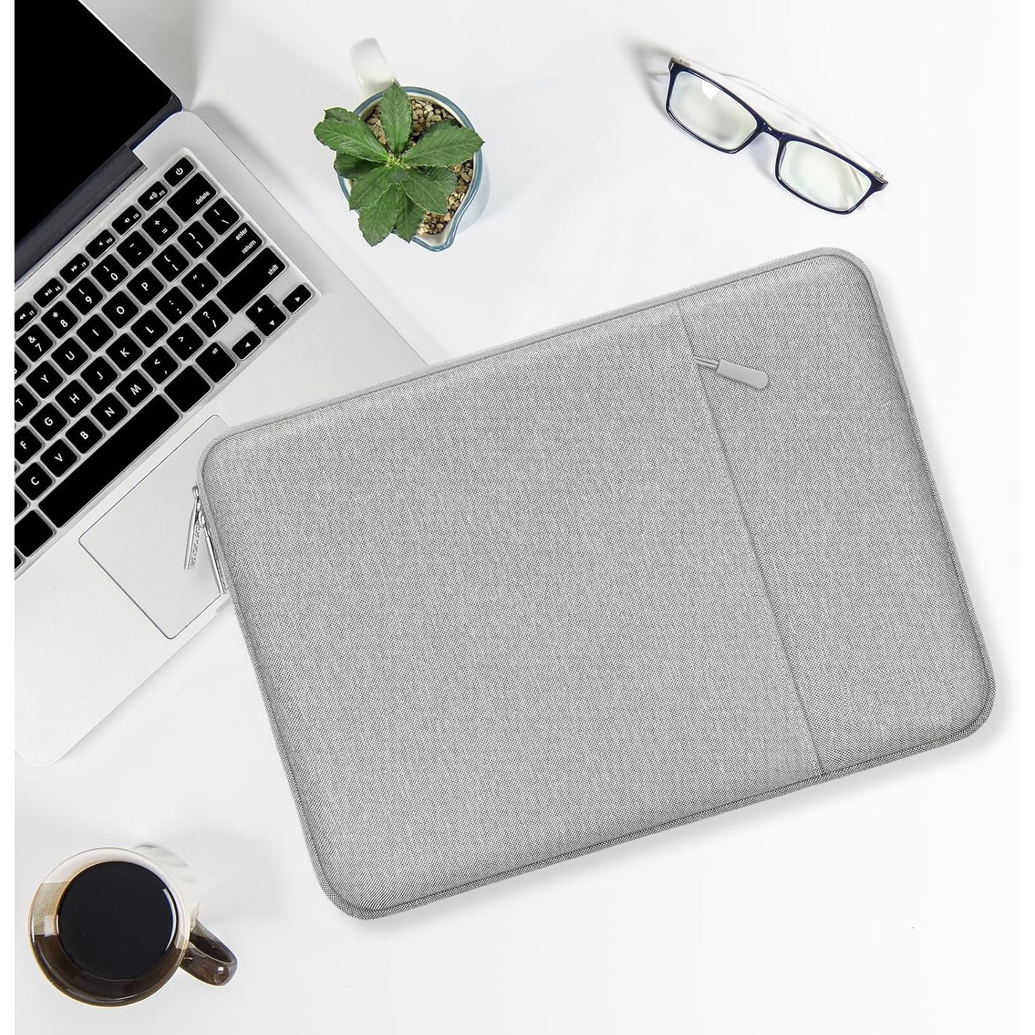 Husa Laptop 15/16 inch, Geanta Verticala din Poliester cu Buzunar, Compatibila cu MacBook Air 15, MacBook Pro 16, Dell XPS 15, Gri