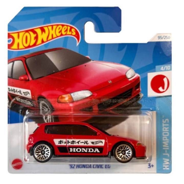 Masinuta Metalica Hot Wheels, '92 Honda Civic EG, 1:64, Rosu