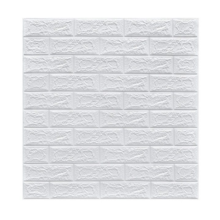 10 darabos 3D tapéta csempe szett, 70 x 77 cm, vastagság 3 mm, polietilén, téglaminta, fedett terület 5,3 m2, fehér