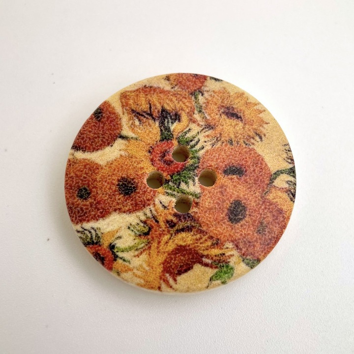 Set 6 nasturi decorativi, Vintage, Lemn, 30mm, 4 Gauri, Multicolor