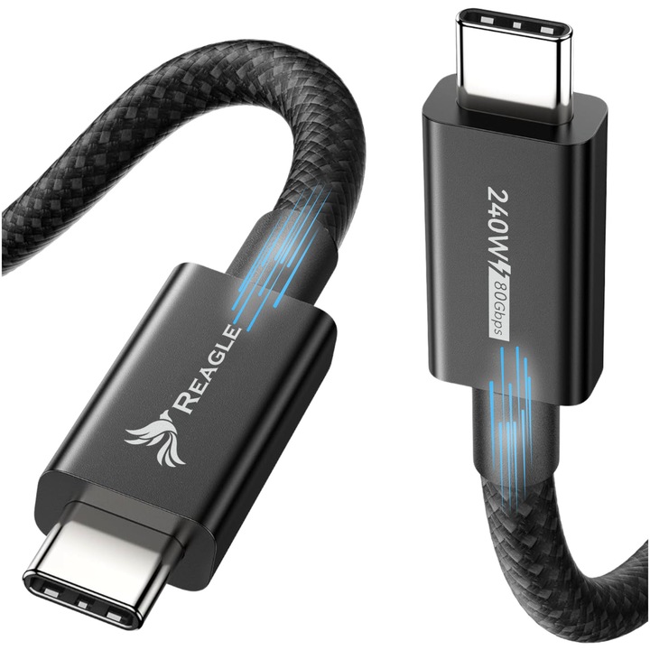 Cablu Reagle Thunderbolt 5 USB-C, 240W PD, 80 Gbps, 16K, USB4, Compatibil MacBook Pro 14/16, 1m