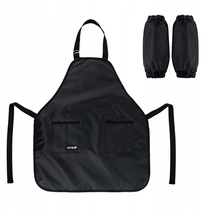 Sort protectie pictura pentru scoala Kite, pentru baieti, cu maneci lungi, sort impermeabil pentru copii cu buzunare mari, material PVC, pentru 5-9 clasa, 69x60 cm, negru