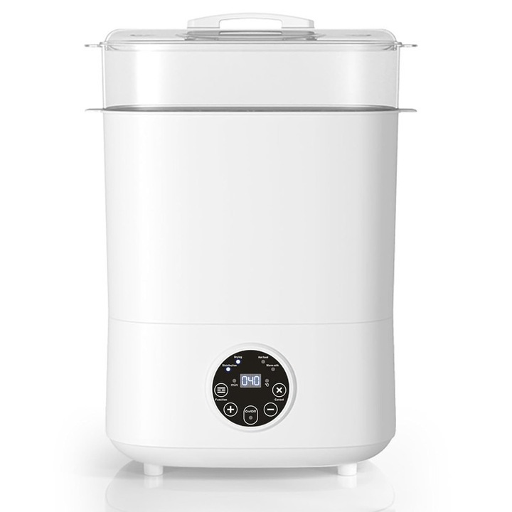 Електрически стерилизатор за бутилки със сушилня, Cohhome, за 6 бутилки с голям капацитет, 5 в 1, таймер, LCD дисплей, 2 слоя, бял