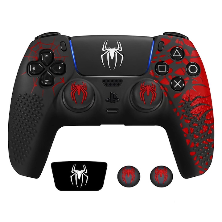 PS5 kontroller védőtok, Rqiurpn, Pókember témájú, komplett szett 2 joystick borítással, touchpad matricával, méretek 10x15x22cm