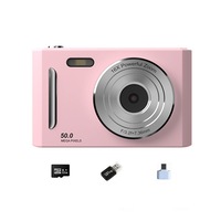 Aparat foto digital compact cu card de memorie de 32G, Bytelike, zoom 8x, doua camere fata si spate, 50 MP, fotografiere temporizata, ecran IPS de 2, 4”, Camera pentru elevi/incepatori, roz