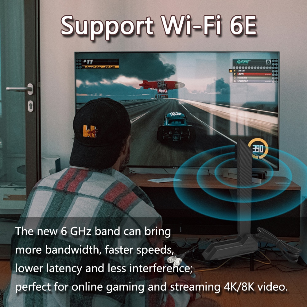 Antenna WiFi 6E JINTAI Tri-Band 9dBi Per PC – Con Base Magnetica, Omnidirezionale, Supporta 2.4/5.8/6 GHz E Bluetooth