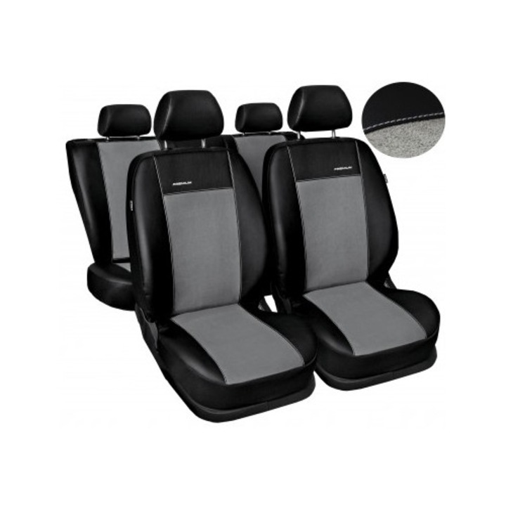 Комплект калъфи за кола, Hyundai Elantra VII, 2021, еко-кожа и алкантара, сив, премиум