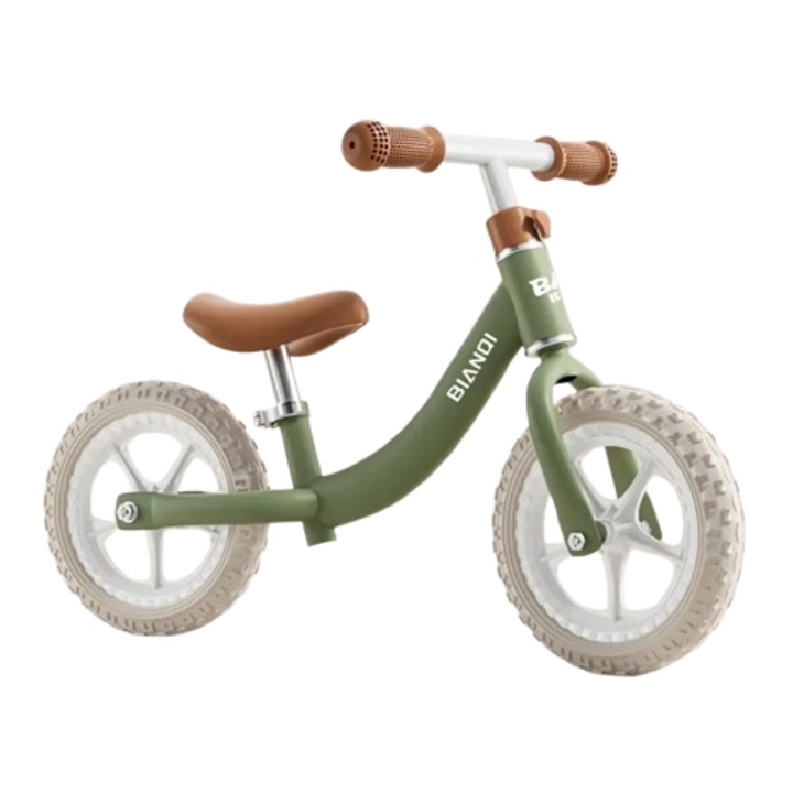 Futóbicikli pedálok nélkül, állítható kormány, puha nyereg, csúszásgátló markolatok, 12"-os EVA hab kerekek, maximális teherbírás 35 kg, zöld