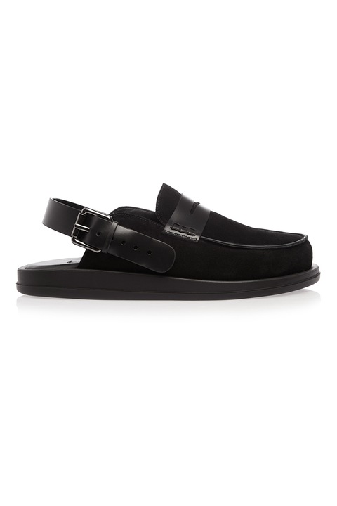 Gemelli Shoes, Saboti slingback din piele cu par scurt Martin, Negru