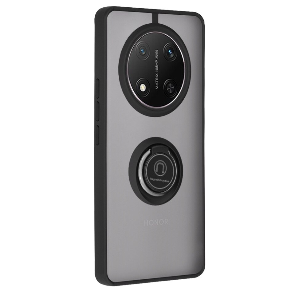 Husa pentru Honor X9c / Magic7 Lite, SKYDDAR INNOVATION, Glinth cu Inel Rotativ 360° Magnetic, Negru, set cu sticker