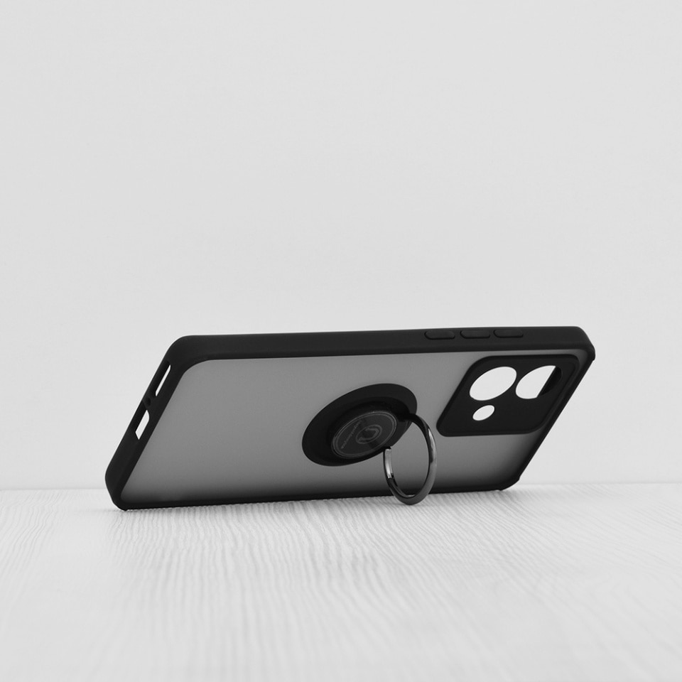Husa pentru Motorola Edge 40 Neo, SKYDDAR INNOVATION, Glinth cu Inel Rotativ 360° Magnetic, Negru, set cu sticker