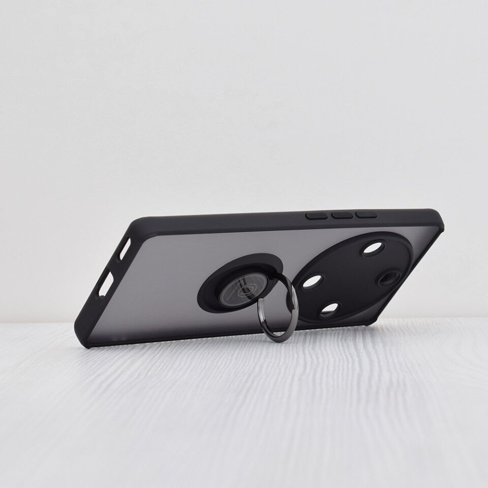 Husa pentru Honor Magic5 Lite, SKYDDAR INNOVATION, Glinth cu Inel Rotativ 360° Magnetic, Negru, set cu sticker
