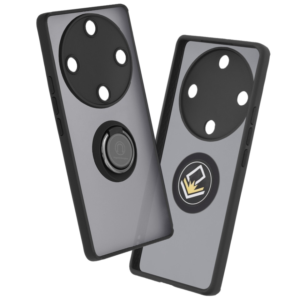 Husa pentru Honor Magic5 Lite, SKYDDAR INNOVATION, Glinth cu Inel Rotativ 360° Magnetic, Negru, set cu sticker