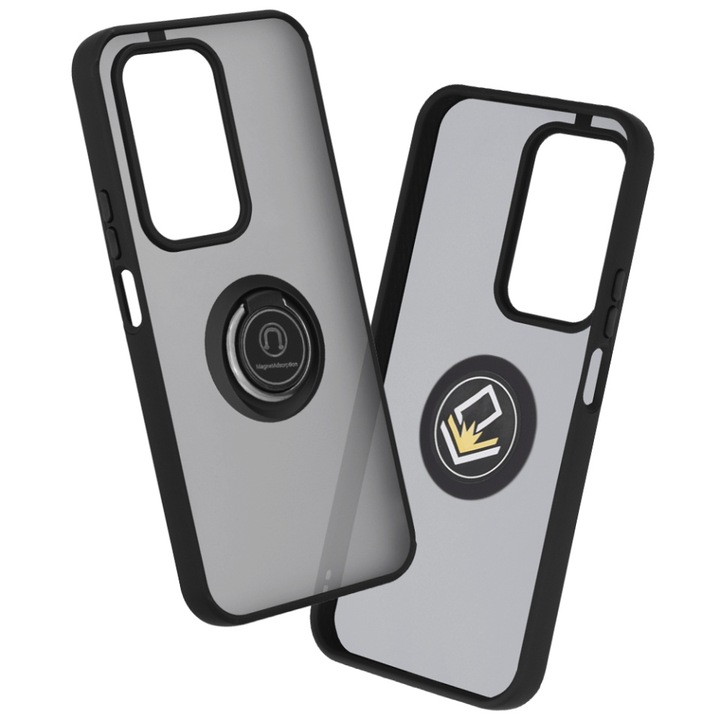 Husa pentru Honor 200 Lite, SKYDDAR INNOVATION, Glinth cu Inel Rotativ 360° Magnetic, Negru, set cu sticker