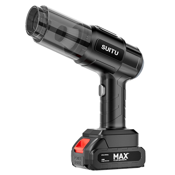 Autós porszívó, nagy teljesítményű 120 W, multifunkcionális tartozékok, szívóteljesítmény 5500 Pa, porzsák kapacitása 450 ml, 270x75x220 mm, fekete