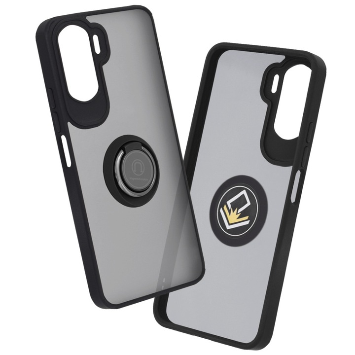 Husa pentru Honor 90 Lite, SKYDDAR INNOVATION, Glinth cu Inel Rotativ 360° Magnetic, Negru, set cu sticker