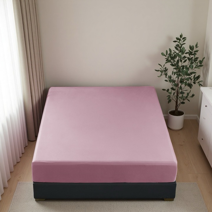 Cearceaf de pat Nonsuch, bumbac, antiderapant, 200x200x30cm, roz