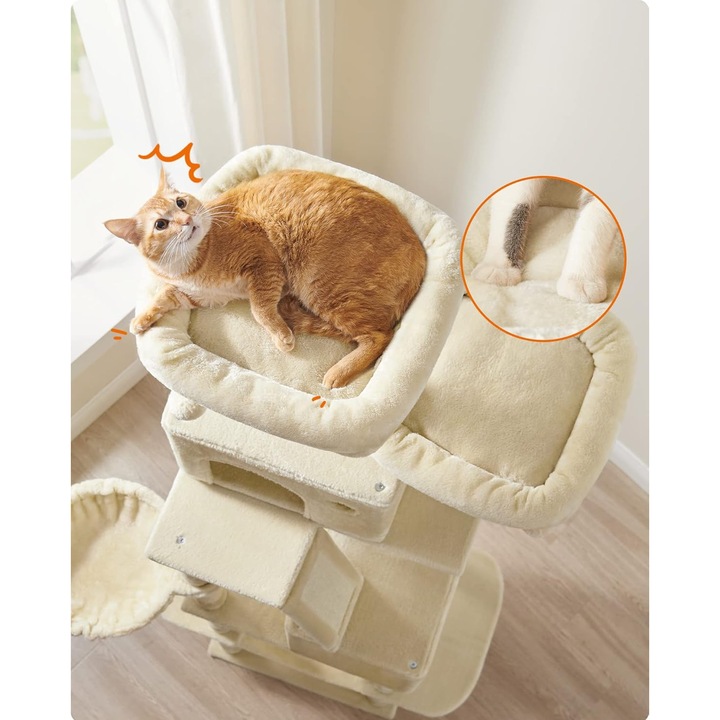 Комплект за котки, 60 x 50 x 206 см, плюш / сезал, бежов, Feandrea