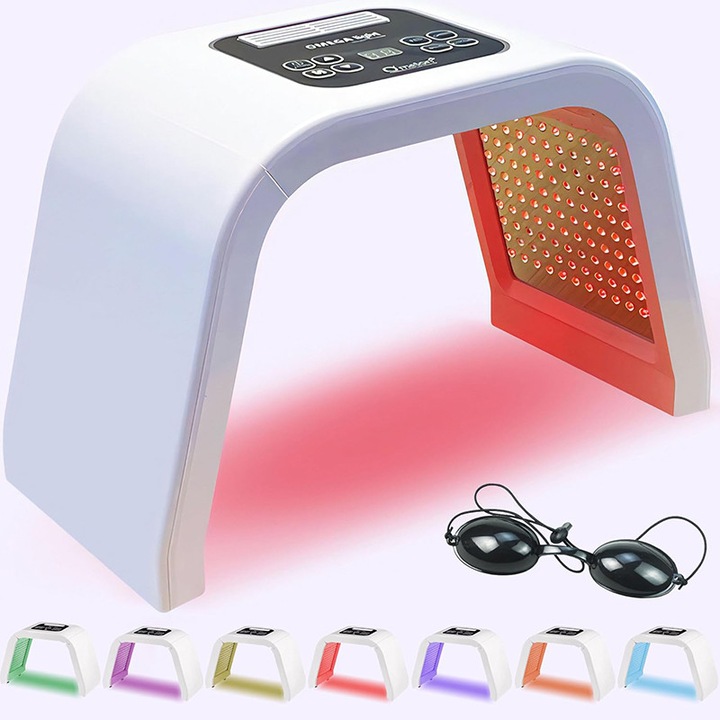 Masca LED pentru terapie faciala, Rqiurpn, 7 culori, 15 minute utilizare, portabila, pentru intretinere si ingrijire Faciala, Indepartare Riduri profunde, nano-hidratare, albire si iluminare, repararea pielii