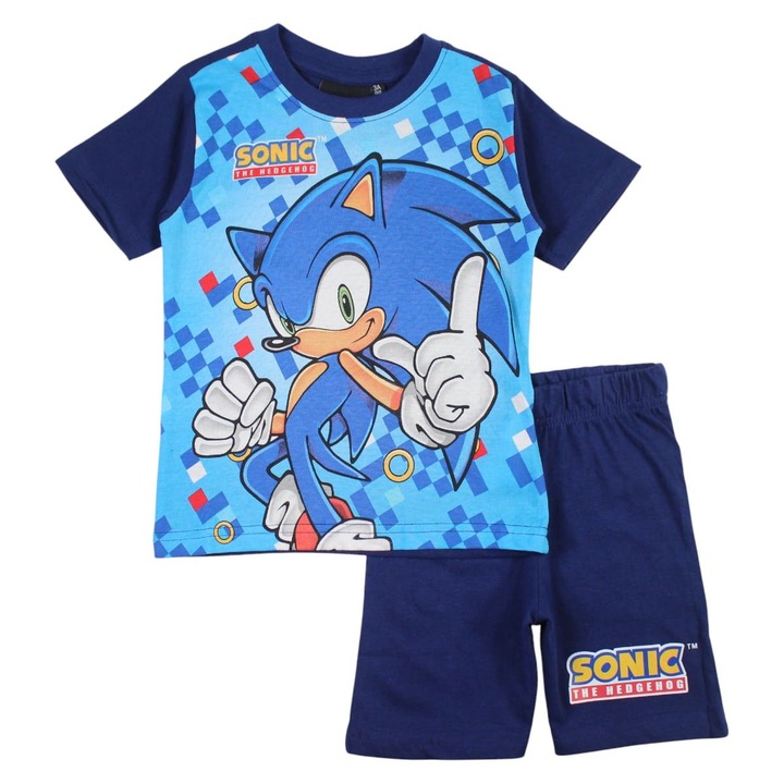 Pijamale copii cu maneca scurta, 100% bumbac, multicolor, Happy Days, Sonic, Multicolor