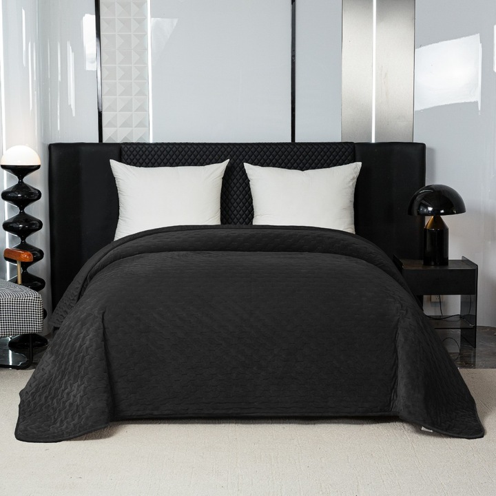 Cuvertura de pat Cotton Market din microfibra, usor de intretinut, negru, 220 x 200 cm