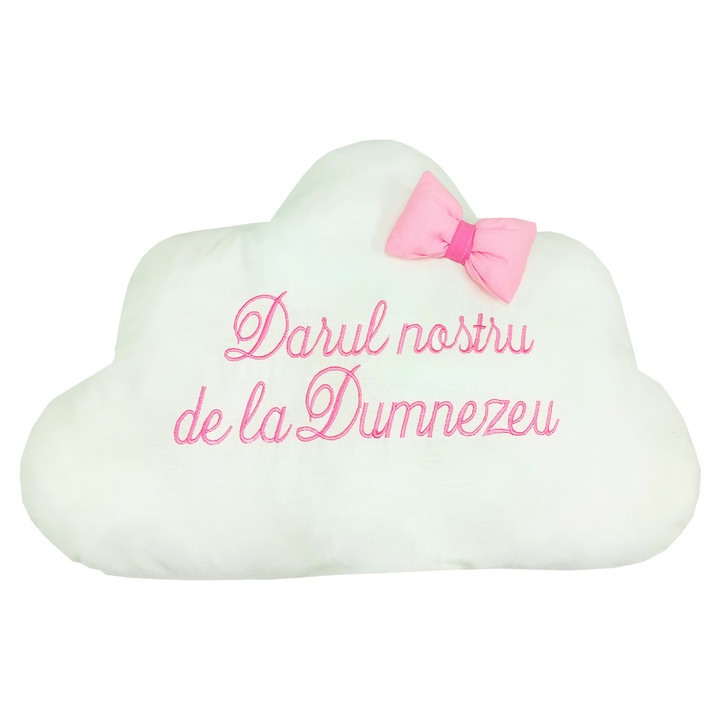 Perna brodata alb cu roz norisor 52 x 37 cm