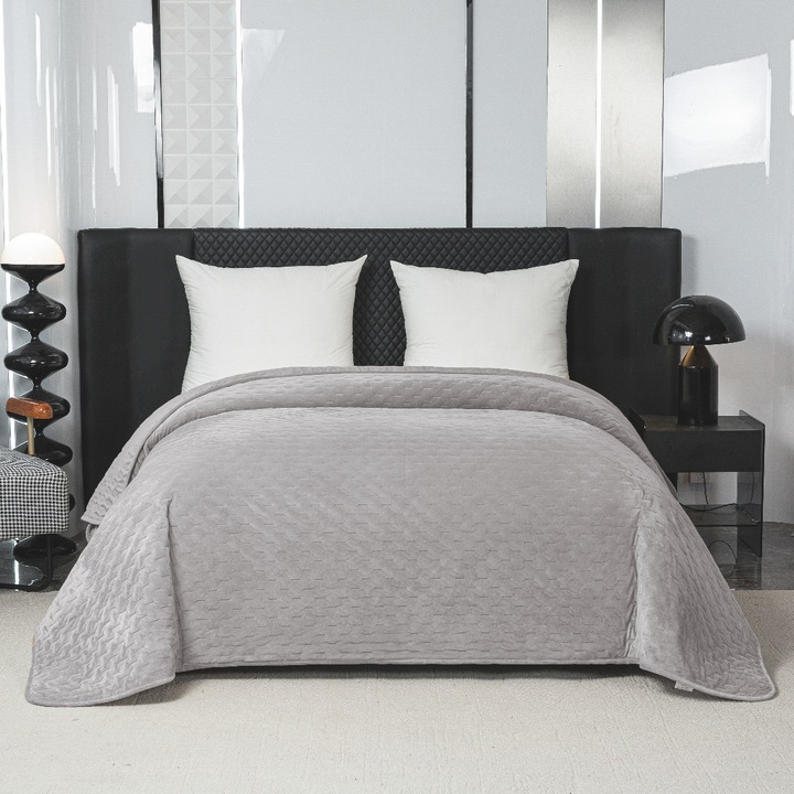 Cuvertura Eleganta 170x210 cm cu Greutate Usoara si Panglica Gri Deschis