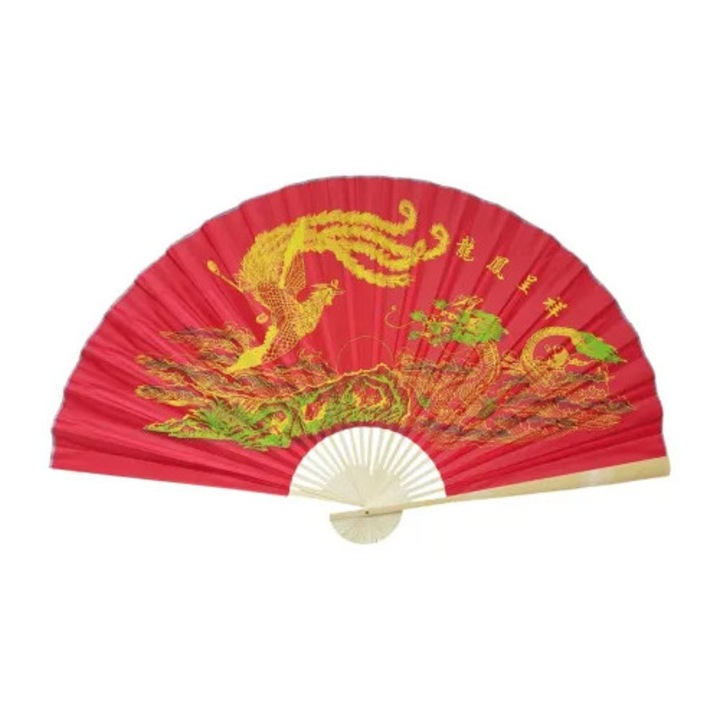 Evantai perete GOBI® Feng Shui cu dragon, paun si ideograme norocoase 90 cm x 160 cm