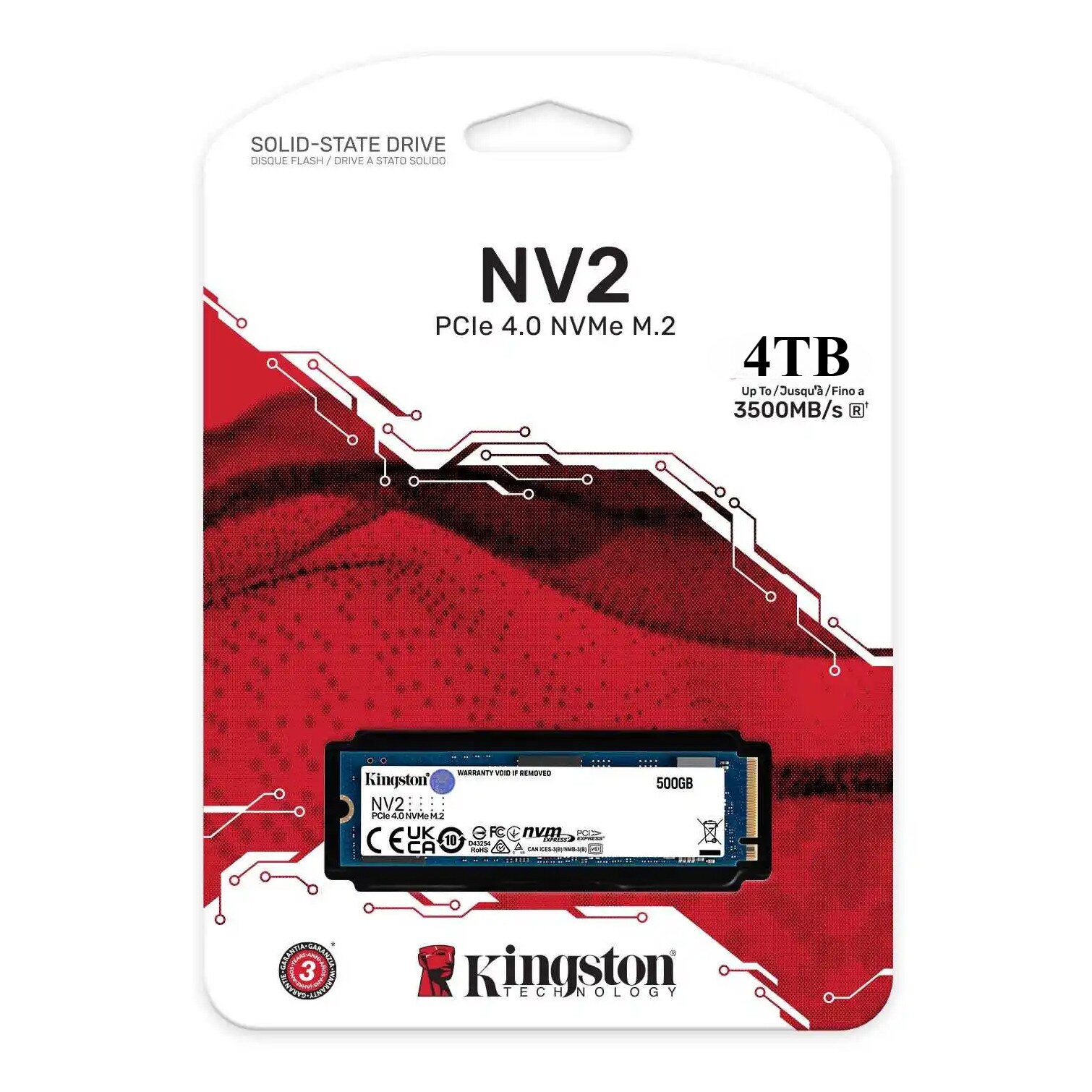 内蔵型SSD Kingston NV2 4TB SSD PCIe 4.0 NVMe M.2 SSD Kingston NV2 4TB M.2 2280 NVMe PCIe 4.0, 6000 MB/s citire