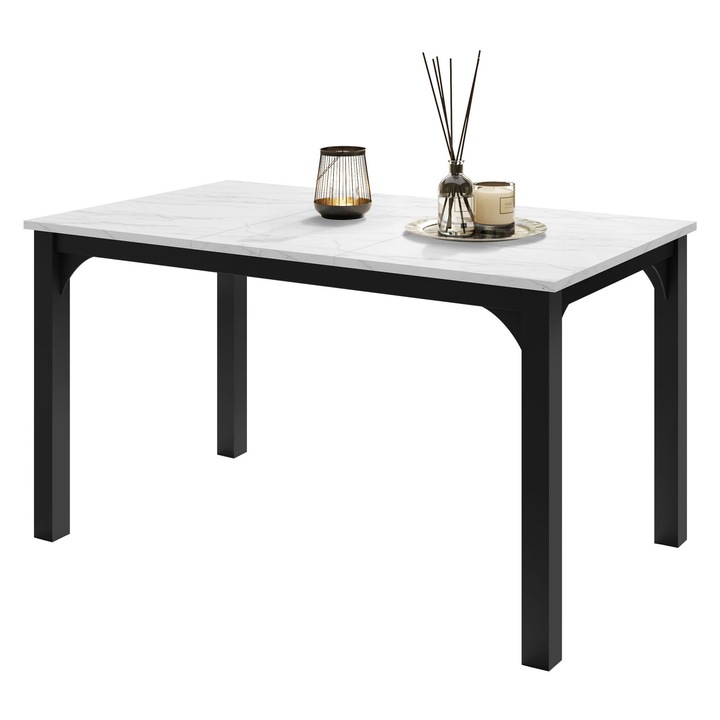 Masa extensibila Limaino 140, MIRJAN 24, negru / marmura bianco, 76x80x140 cm