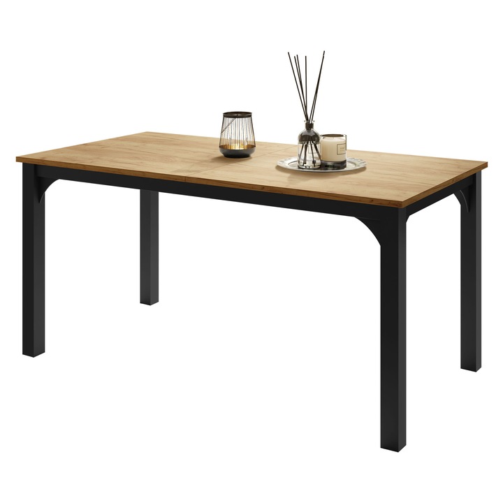 Masa extensibila Limaino 160, MIRJAN 24, negru / stejar craft auriu, 76x90x160 cm