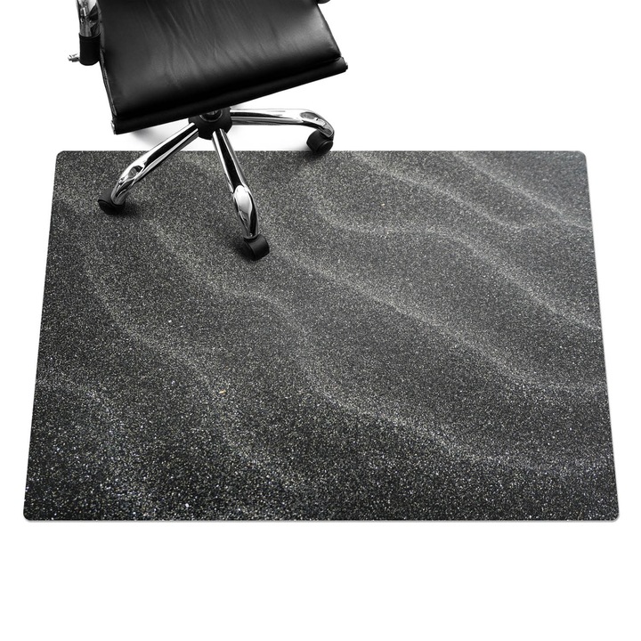 Protectie podea scaun birou, Wallfluent, Modele de nisip ondulat, Negru, 140x100 cm, 010250310030100282635