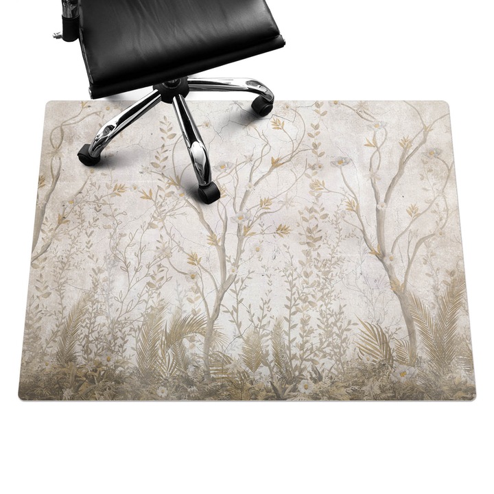 Protectie podea scaun birou, Wallfluent, Modele delicate de plante, Bej, 120x90 cm, 010250310020100282773