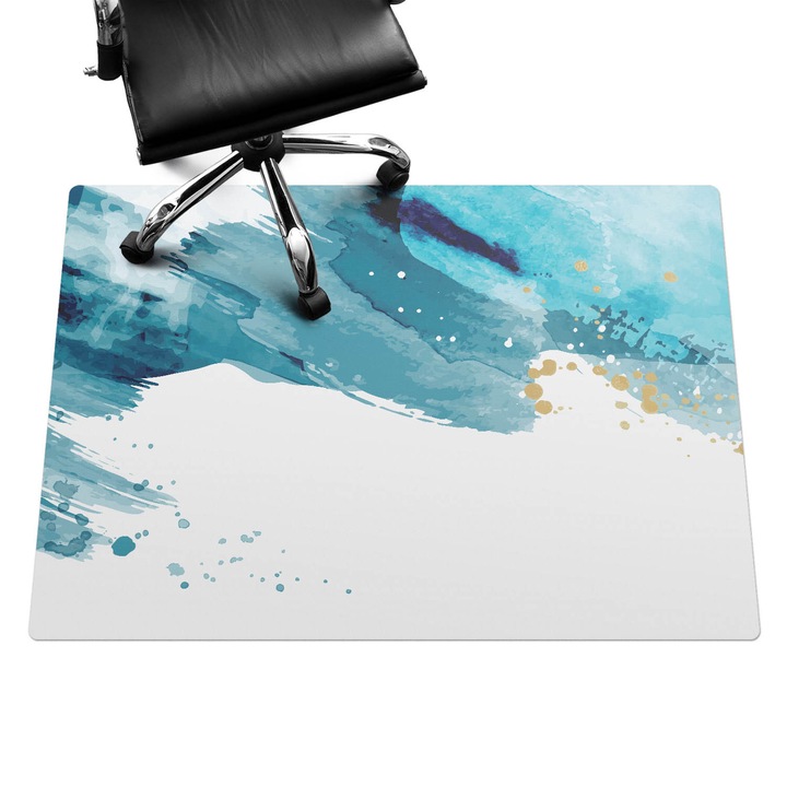 Protectie podea scaun birou, Wallfluent, Lovituri de acvamarin, Turcoaz, 140x100 cm, 010250310030100088371