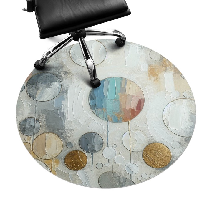 Protectie podea scaun birou, Wallfluent, Cercuri abstracte, Albastru, fi100 cm, 010250310040000282723