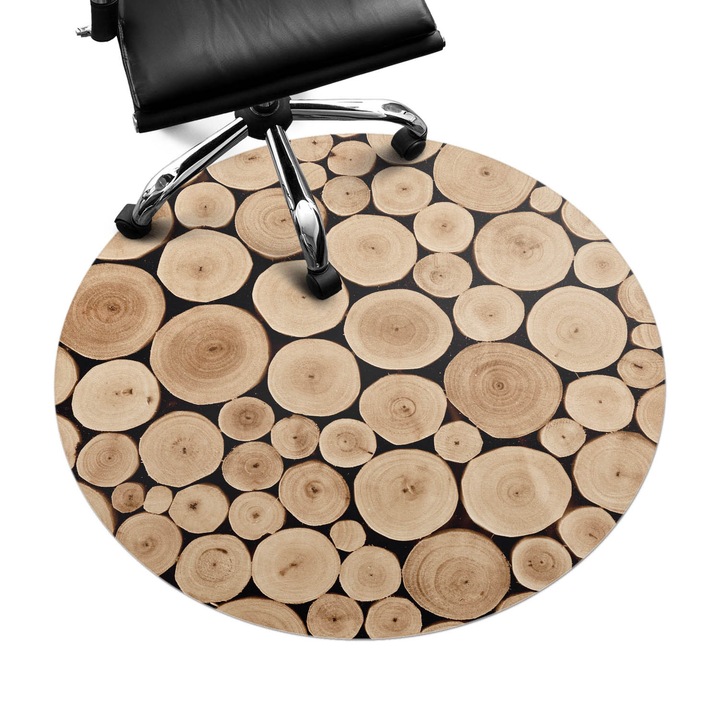 Protectie podea scaun, Wallfluent, Cercuri de lemn, Bej, fi100 cm, 010250310040000057119