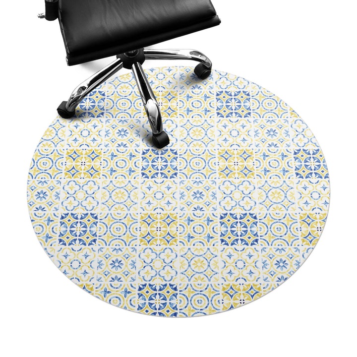 Protectie podea birou, Wallfluent, Model retro geometric, Gri, fi100 cm, 010250310040000033456