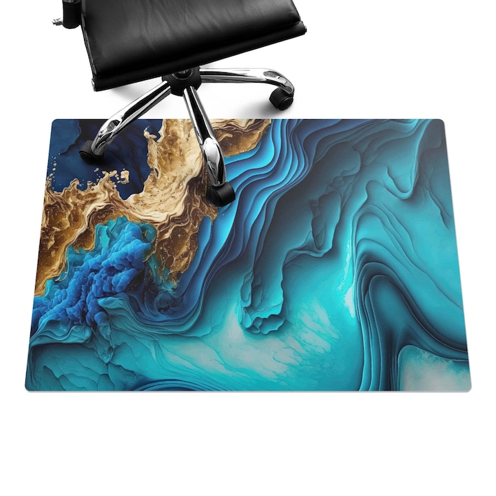 Protectie podea scaun birou, Wallfluent, Abstractii sovaitoare, Albastru, 100x70 cm, 010250310010100282561