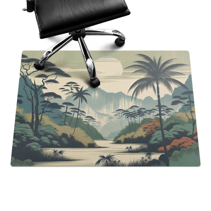 Protectie podea scaun birou, Wallfluent, Peisaj tropical, Verde, 100x70 cm, 010250310010100282737