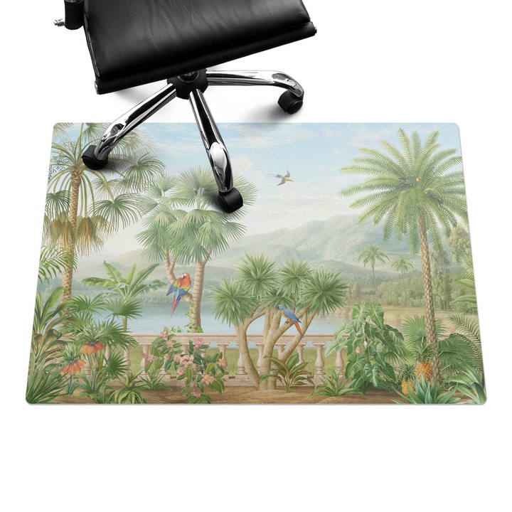 Protectie podea scaun, Wallfluent, Peisaj tropical, Verde, 100x70 cm, 010250310010100282736