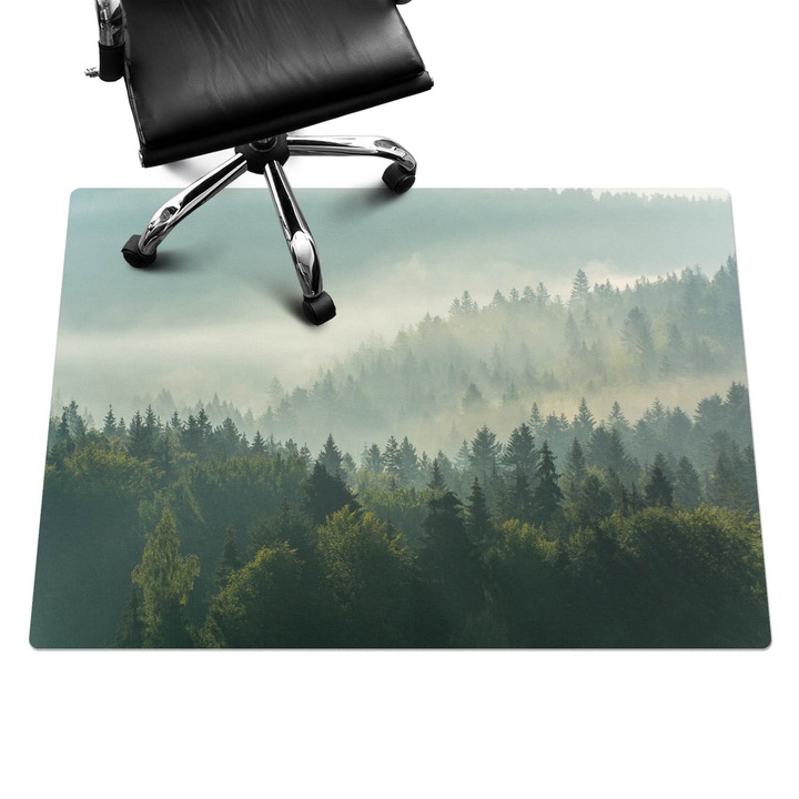 Protectie podea scaun, Wallfluent, Padure cetoasa in zori, Verde, 140x100 cm, 010250310030100075854