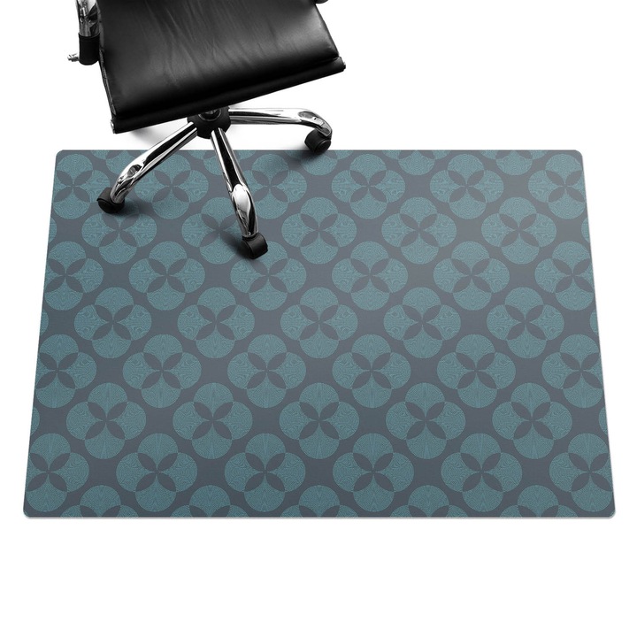 Protectie podea scaun, Wallfluent, Model floral geometric, Turcoaz, 140x100 cm, 010250310030100033439