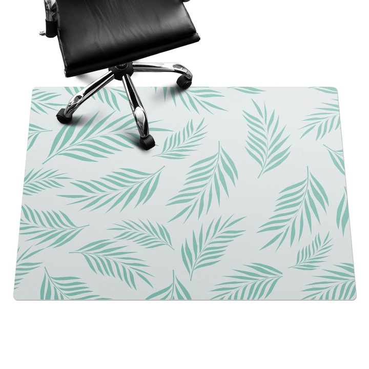 Protectie podea scaun birou, Wallfluent, Model cu frunze de palmier, Turcoaz, 140x100 cm, 010250310030100057240