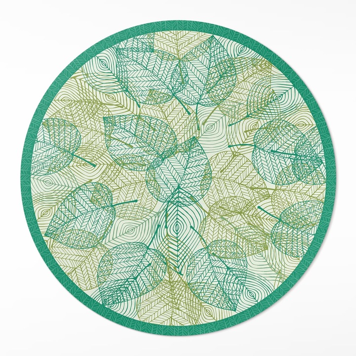 Covor de vinil, Wallfluent, Compozitia frunzelor, Verde deschis, Ø 150 cm, Rotund, PVC, 010260360830000019748