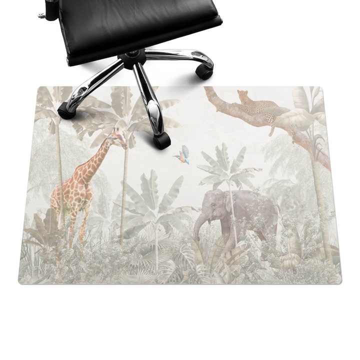 Protectie podea scaun birou, Wallfluent, Jungla exotica, Bej, 100x70 cm, 010250310010100282766
