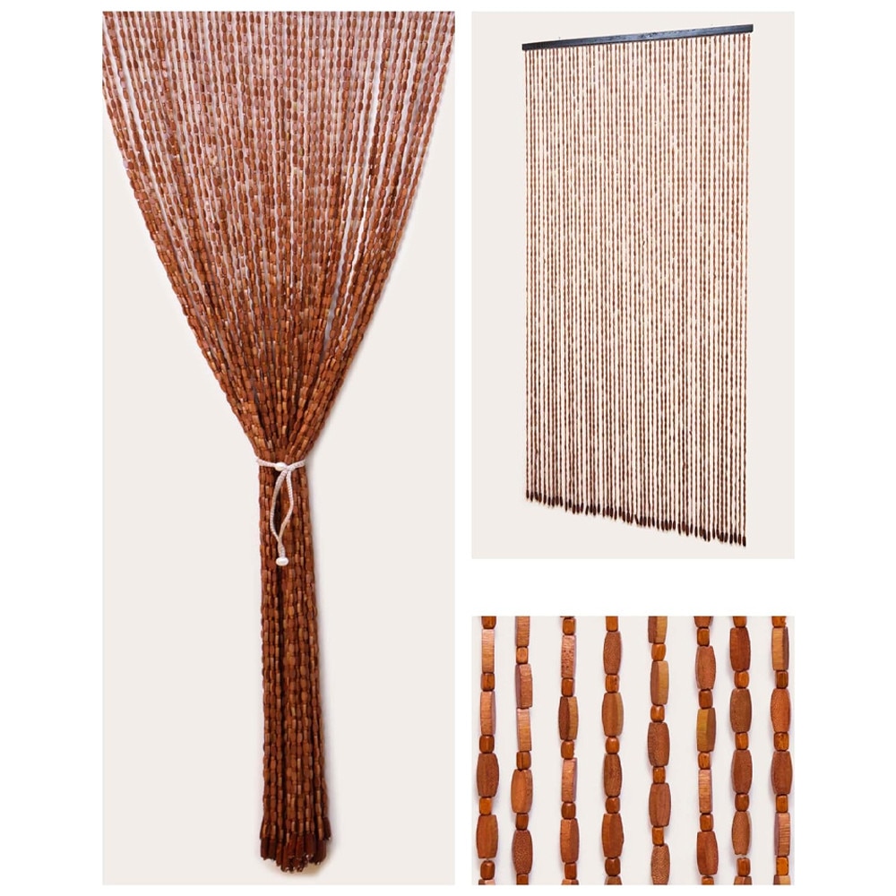 Set 6x Perdea de Muste din Bambus, Optim Solution, Margele Lemn, 100%  Natural, Interior/Exterior, 52 siruri