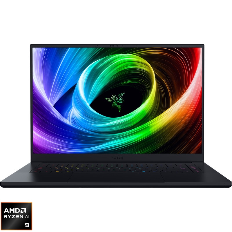 Laptop Razer Gaming 16'' Blade 16, QHD+ OLED 240Hz, Procesor AMD Ryzen™ AI 9 365 (24M Cache, up to 5.0 GHz), 32GB LPDDR5X, 1TB SSD, GeForce RTX 5070 Ti 12GB, Win 11 Home, Black