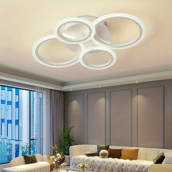 LED полилей с дистанционно управление, 44W - 80W, 4 кръга, студена/топла/неутрална светлина, димируем, бял